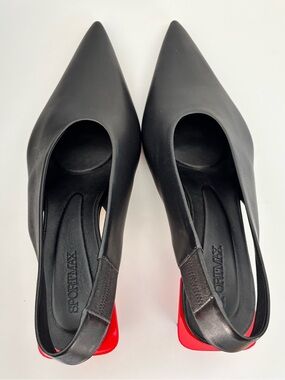 Max Mara SPORTMAX - Gabon Black Slingback Pointed-Toe & Red Heel - size 9 (39)